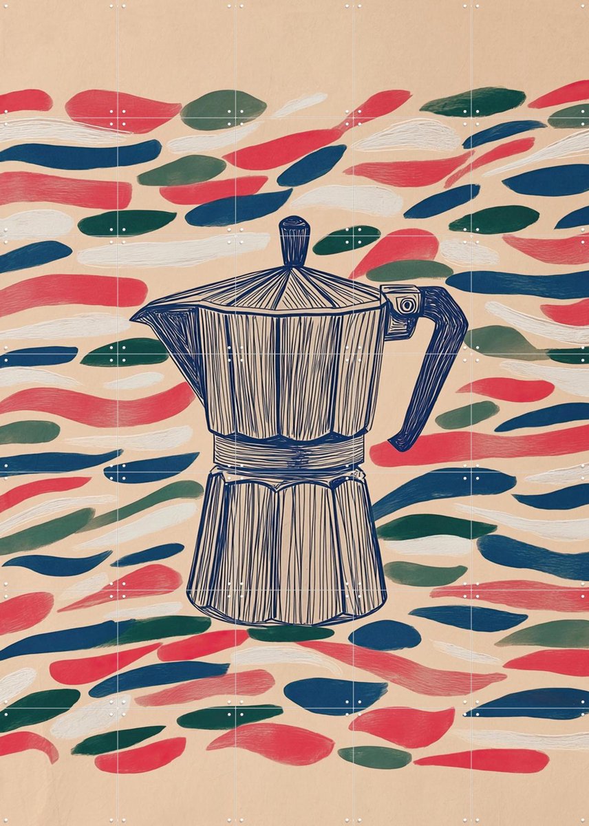 IXXI Colourful Moka Pot, Branka Kodžoman - 100 x 140 cm - Gratis ophangtool - Grote wanddecoratie en posters - Speels, Abstract, Retro, Kleurrijk