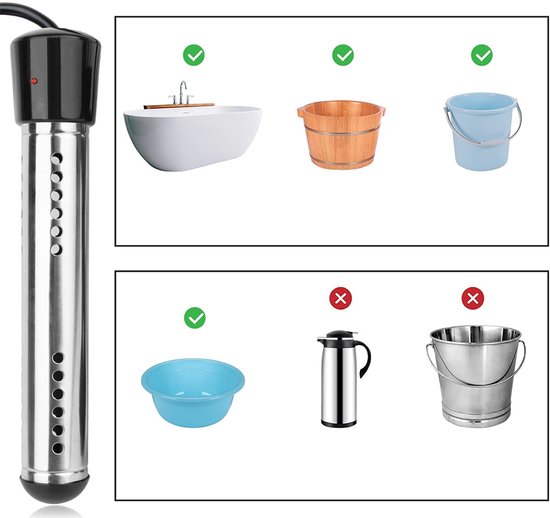 Dompelverwarmer – voorzien van thermometer en staalwol – 3000W – uitgerust met thermometer – krachtig verwarmingselement – ​​warmwaterboiler – intelligente timer – zwart — afbeelding 2