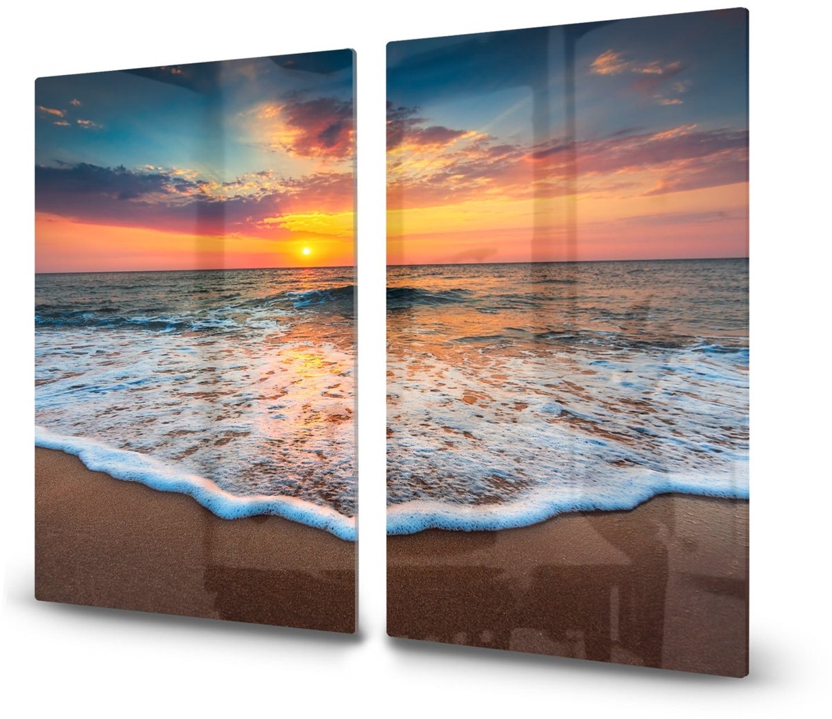 Mydesignglas Glazen Inductie Beschermer - Krasvrij Gehard Glas met Antislip - Afdekplaat voor Kookplaat - Spatscherm Achterwand Keuken - Zonsopkomst aan zee - 2x30x52
