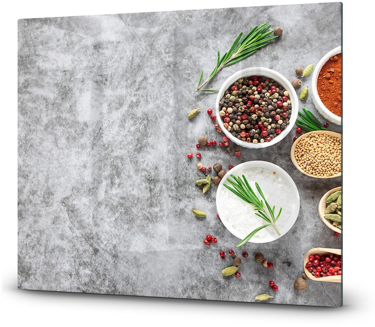 Mydesignglas Glazen Inductie Beschermer - Krasvrij Gehard Glas met Antislip - Afdekplaat voor Kookplaat - Spatscherm Achterwand Keuken - Kruiden & Specerijen, grijze achtergrond 60x52