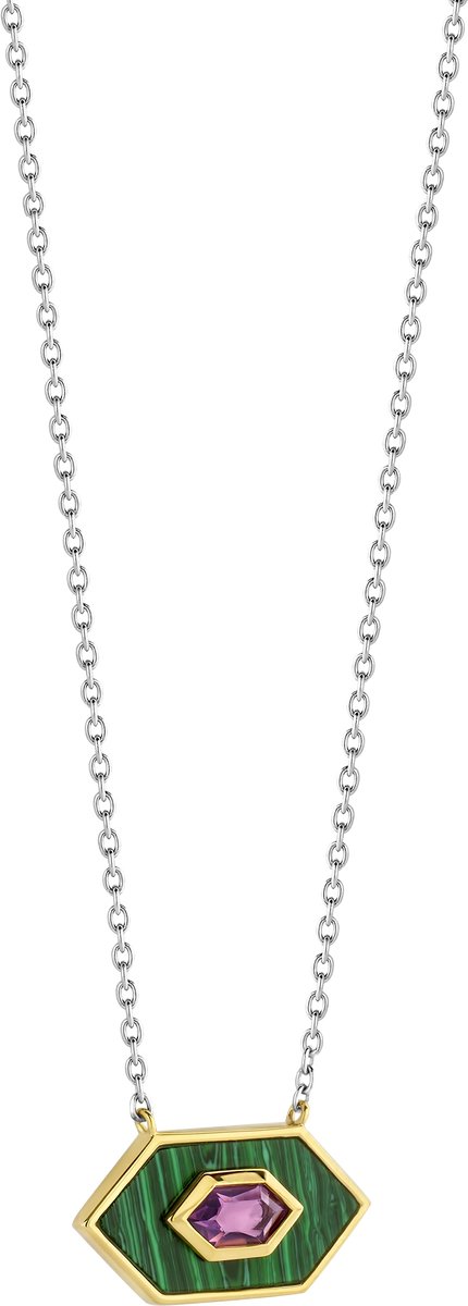 TI SENTO Dames Ketting - 925 zilver - Malachiet - Maat 42 - 34039MA