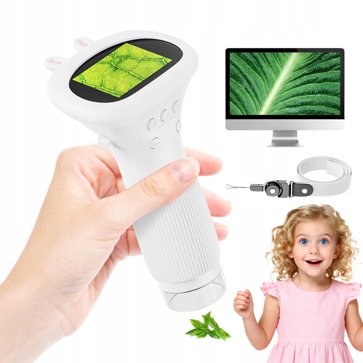 Kindermicroscoop - Digitale Microscoop 1000x Kinderen - 2" IPS Scherm & Foto/Video - 600mAh Oplaadbaar & Draagbaar - 3-Stand LED Verlichting - Incl. Polskoord - Voor Natuur, School & Thuis