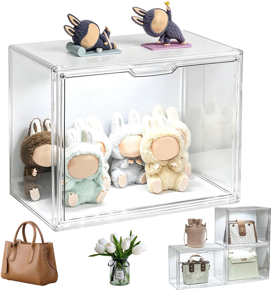 Acryl Displaydoos - Vitrinekast - 36x27x22cm - LED Verlichting & USB Voeding - Transparant Stofvrij - Magnetische Deur & Stapelbaar - Voor Sneakers, Tassen & Verzamelobjecten