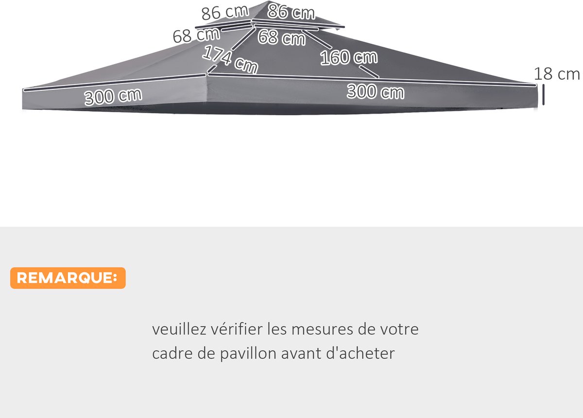 1 stuk - tuin gazebo vervanging daken - gazebo / tent vervanging doek - 3 x 3 m - grijs