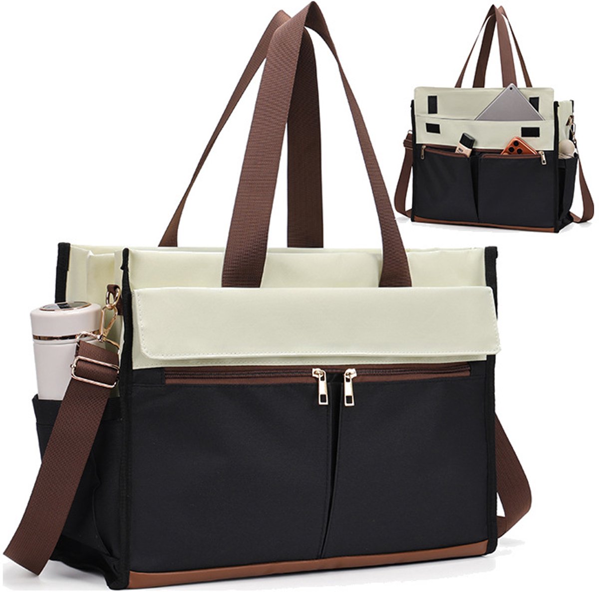 Multifunctionele 2-in-1 tas – combinatie van laptoptas en geïsoleerde lunchtas – model 'tote' – geschikt voor werk, kantoor en zakenreizen – 41 x 32 cm