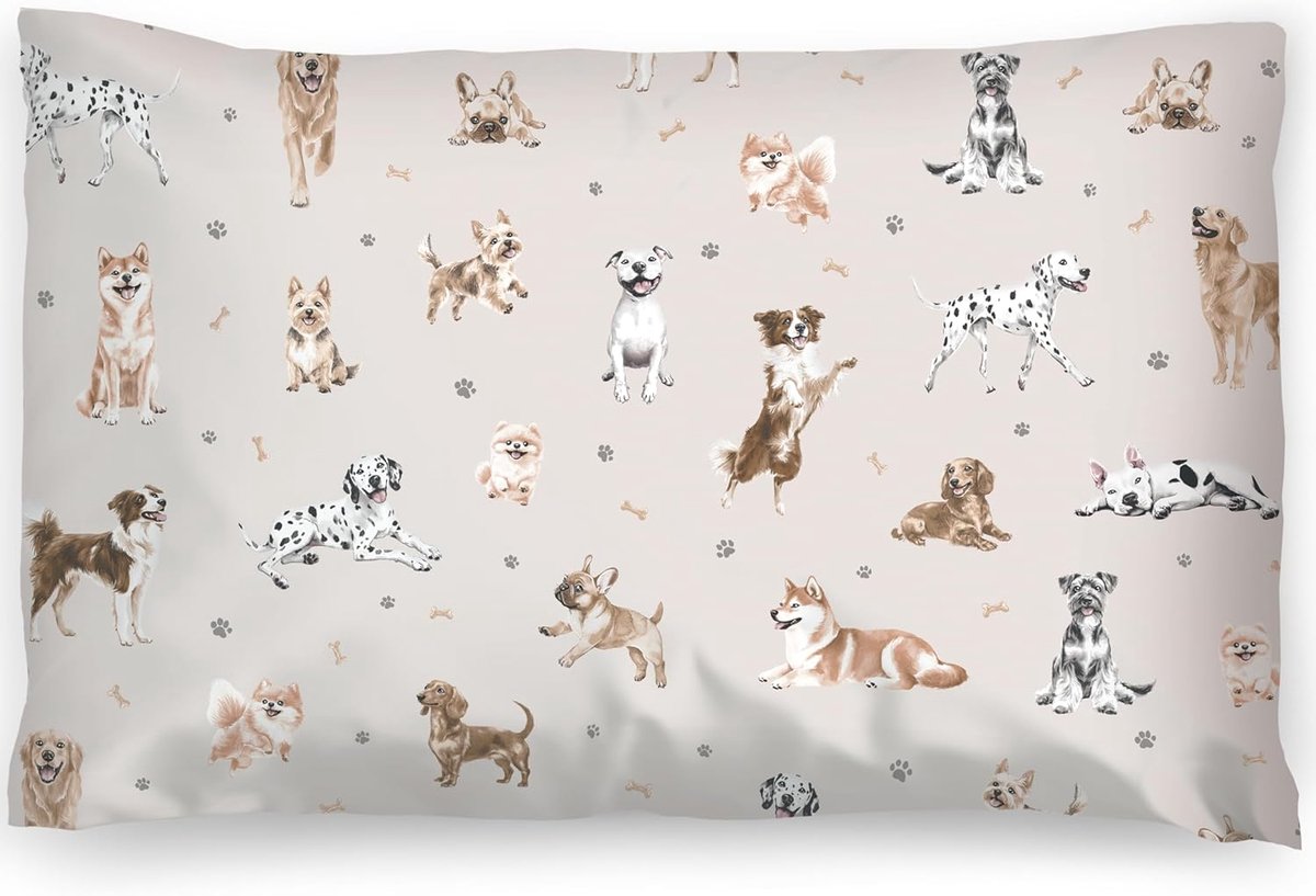 Kussensloop, 60 x 90 cm, kussensloop van 100% katoen, kussenhoes, Öko-Tex Standard 100, overtrek met ritssluiting, gemaakt in de EU, honden