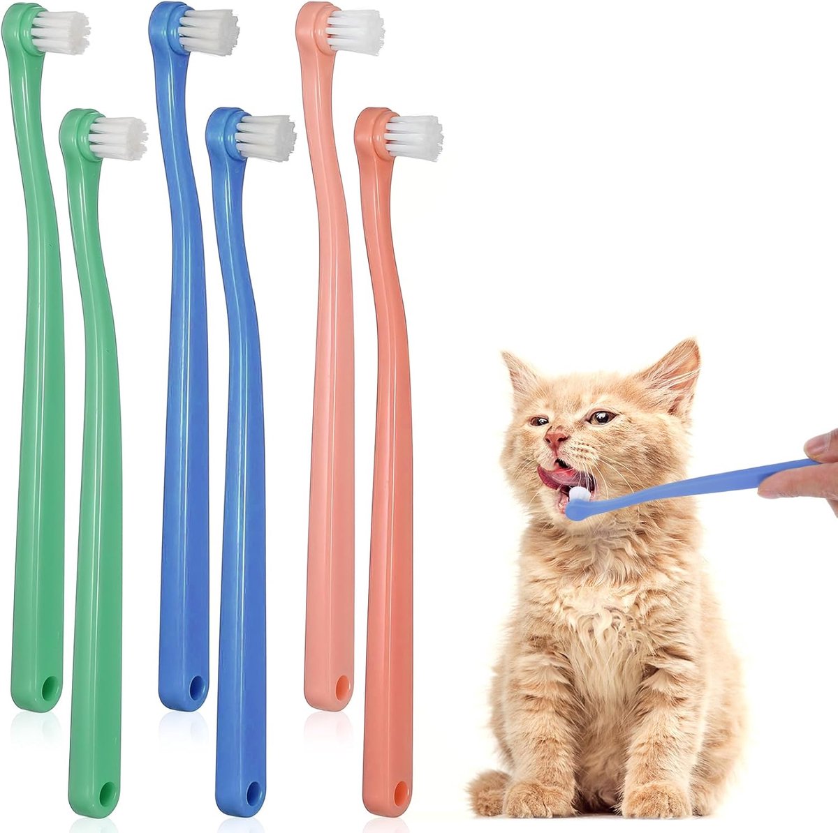 hondentandenborstel, set van 6 stuks, huisdiertandenborstel met ultrazachte borstelharen voor honden en katten, zachte reiniging van gevoelige tanden, speciaal ontwikkeld voor puppy's, kittens