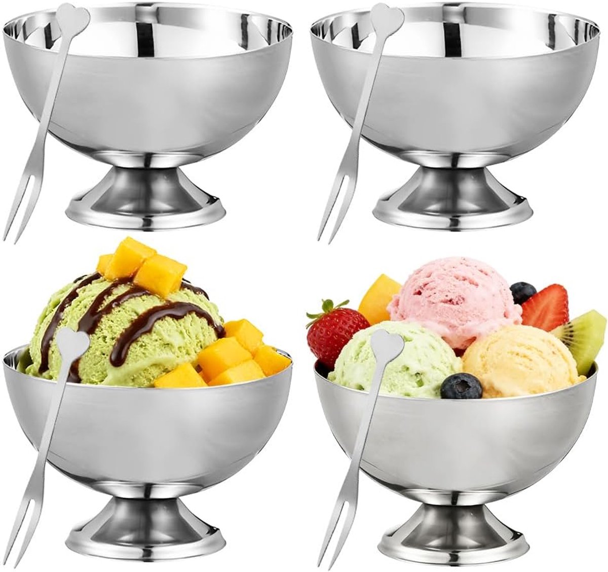 ijsbeker, 4 stuks dessertkommen, cocktailglazen, dessertkom met voet, kleine herbruikbare dessertkom, serveerschaal voor ijscoup, sorbet, salade, yoghurt of fruitsalade