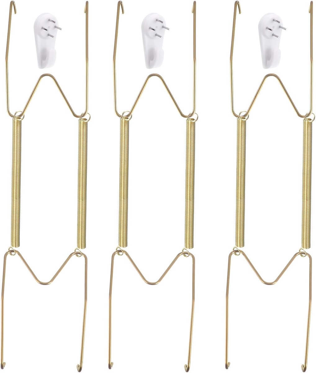 3 x bordenhangers van roestvrij staal, onzichtbaar, met decoratieve wandhaken en puntbescherming voor decoratieve borden en kunst
