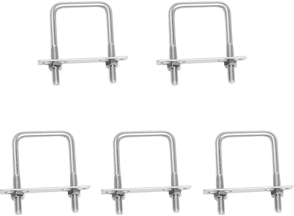 U-bouten m6 30 x 50 mm, 5 stuks vierkante U-bouten, beugelschroef en U-beugel m6, roestvrij staal met moer frameplaat, U-beugelbouten voor buisbevestiging auto slepen