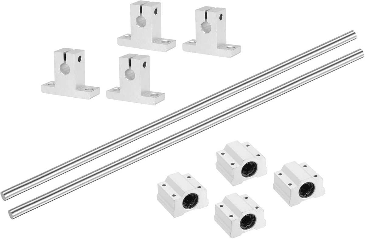2 stuks 8 mm x 400 mm lineaire Motion Rail Shaft Slide Guide met 4 stuks SCS8UU lagers, 4 stuks SK8 Rail Support Lineaire Motion Rod Shaft Guide Set voor CNC-machine 3D-printer, zilver