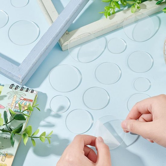 140 stuks heldere cirkels acrylplaat 25/30/40/50 mm acryl miniatuurbasis met dubbelzijdige lijmpads blanco ronde acrylbasis voor actiefiguur miniaturen festival ambachtelijke — afbeelding 4