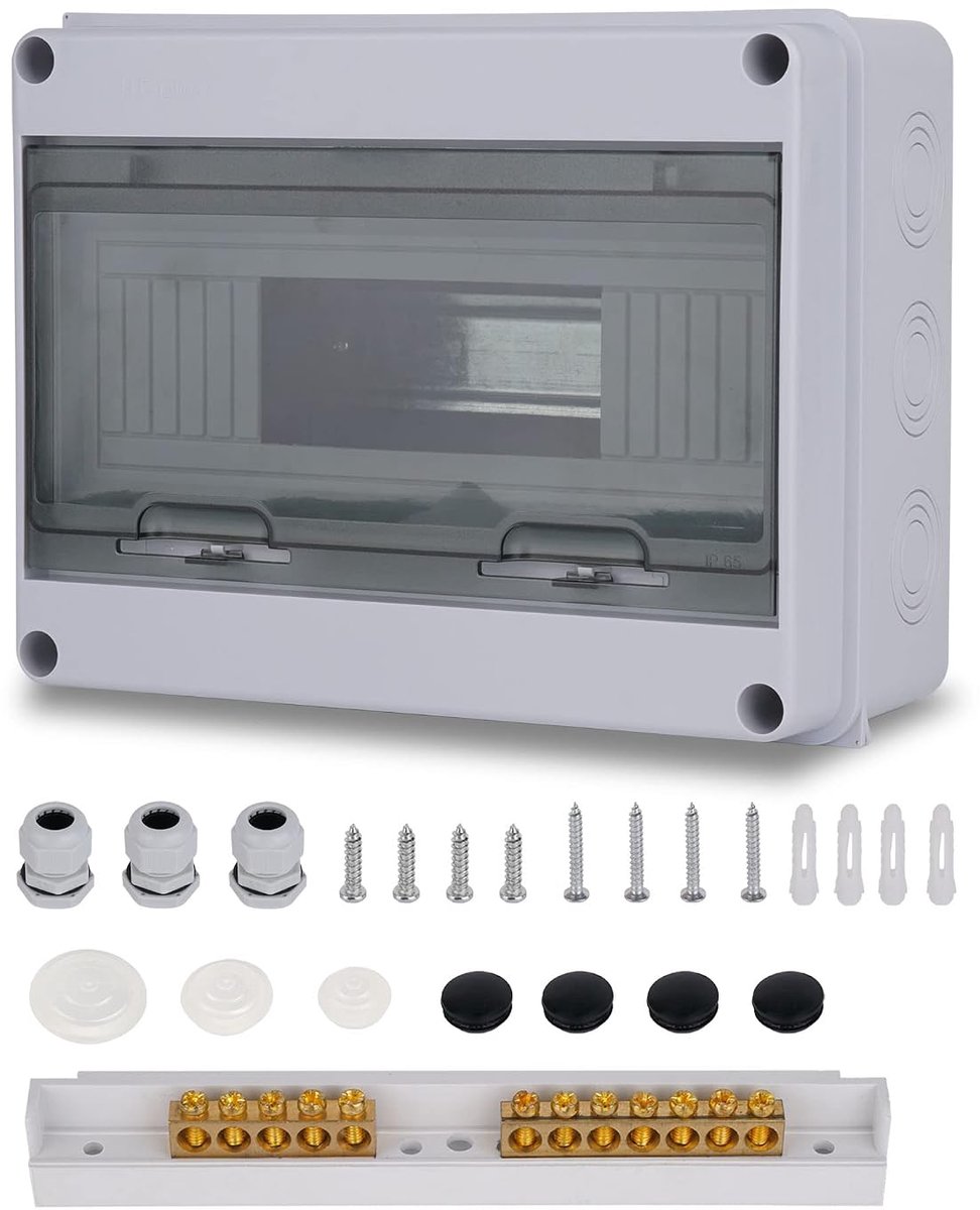 koffer, waterdichte elektrische koffer voor buiten, IP65, 12 modules, met terminals, geïntegreerde rails en accessoires, voor gebruik buitenshuis