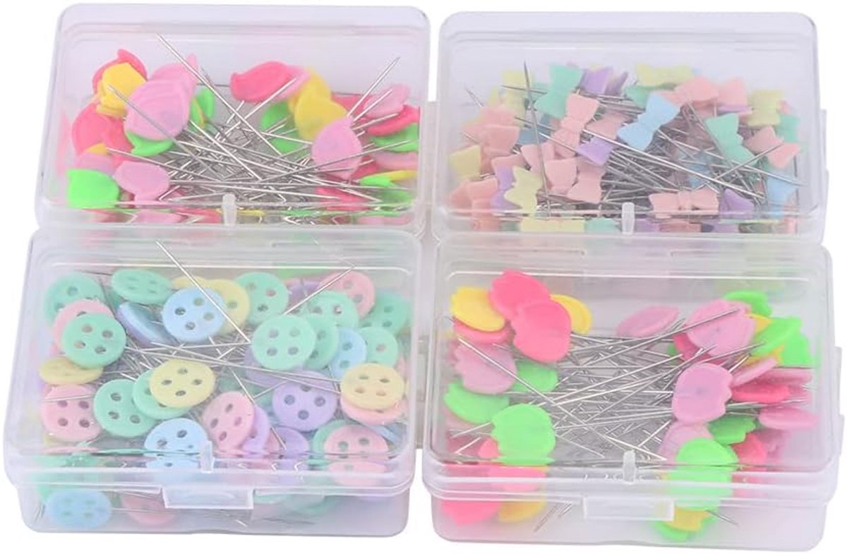 300 Stuks Bloem Knop Hoofd Naaipennen, Nietstiften Bloem Platte Knop Hand Naainaalden Platte Rechte Pinnen met Cases DIY Quilten Tool (Type 2)