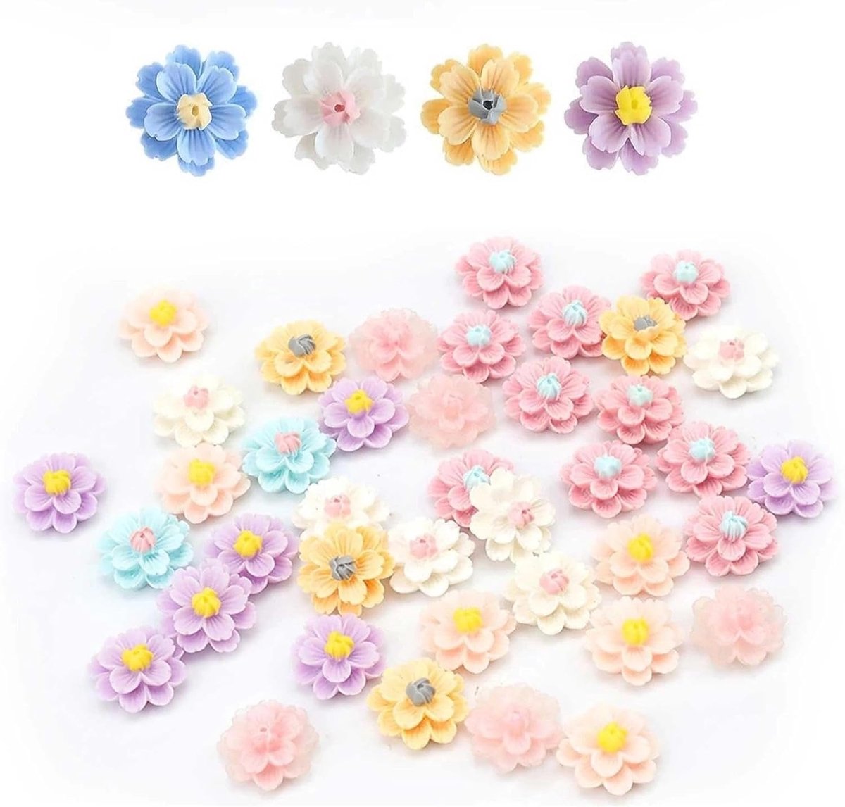 bloemen, 40 stuks, kersenbloesemdecoratie, madeliefjes, taartdecoratie, willekeurige kleuren, decoratieve accessoires, kleine harsbloemen, voor doe-het-zelf, cake, kunsthandwerk