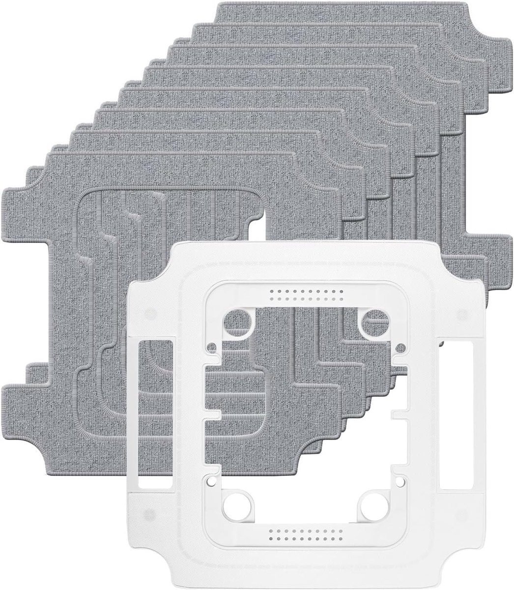 Reinigingspad voor Ecovacs Winbot W3 Omni raamreinigingsrobot, 1 stuk afneembare houder, houder, reserveonderdelen, 8 stuks, herbruikbare microvezeldoeken, eenvoudige montage zonder gereedschap