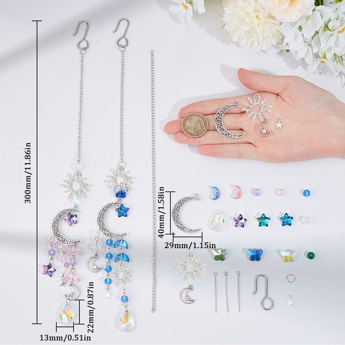 1 Doos DIY 5 Sets Star Moon Sun Catchers Kit Opknoping Zon Catcher Regenboog Catcher Venster Opknoping Prisma Suncatcher Glas Kristal Suncatchers voor Windows Indoor Outdoor Home Tuin Decor