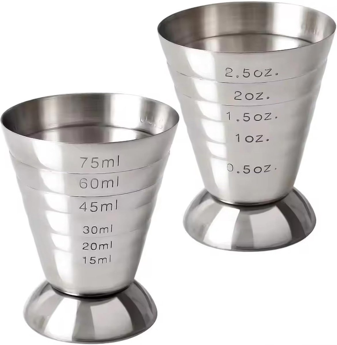 2 Stks Jigger voor Bartending 75 ml Rvs Cocktail Meten Cup met Schaal Professionele Cocktail Jigger Bartending Accessoires, voor
