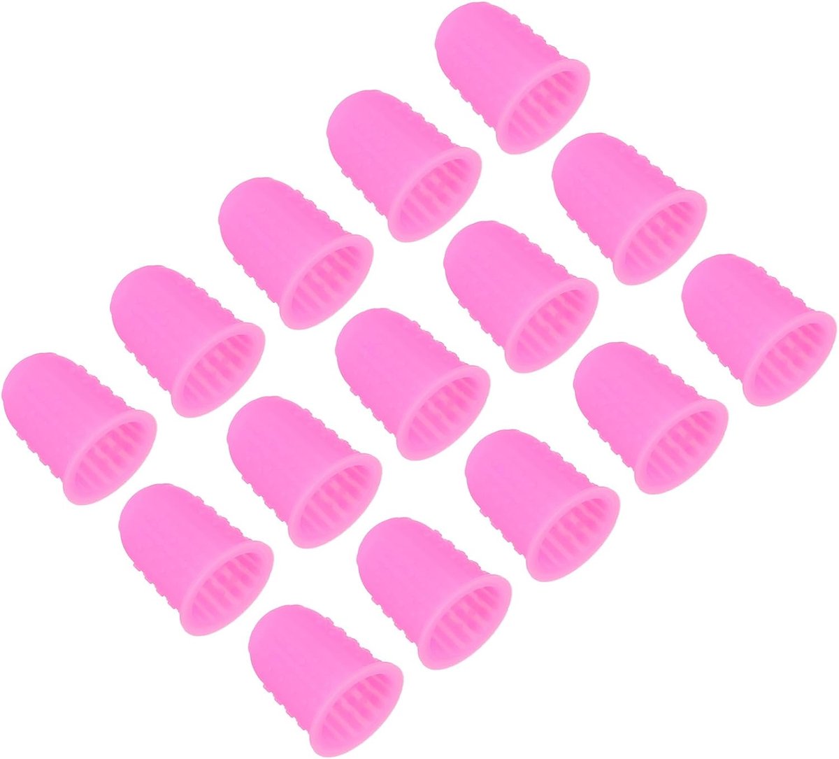 Rubberen vingertoppen, 15 stuks siliconen duimvingertopbescherming, vingerbedjes, beschermkussentjes, vingerhoedjes voor kantoor, tellen, naaien, roze, klein formaat
