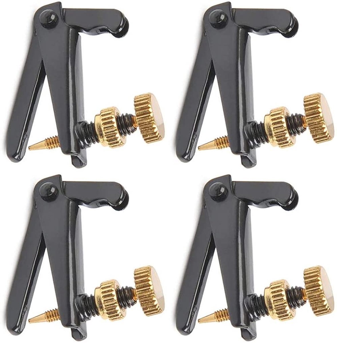 Set van 4 fijne tuners voor viool 4/4-3/4 metalen string, vernikkeld, roestbescherming, zwart, goud