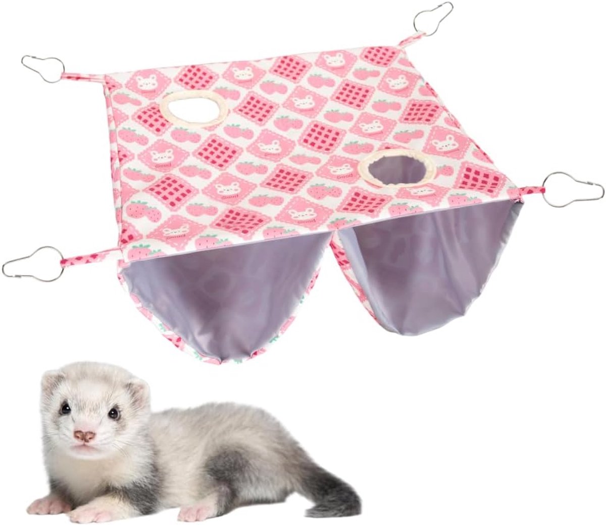 Hangmatten voor fretten, 1 stuk dubbele hangtunnel voor ratten, verstoptunnel voor cavia's met roestvrijstalen haken, geschikt voor hamsters, vliegende eekhoorns, eekhoorns en chinchilla's
