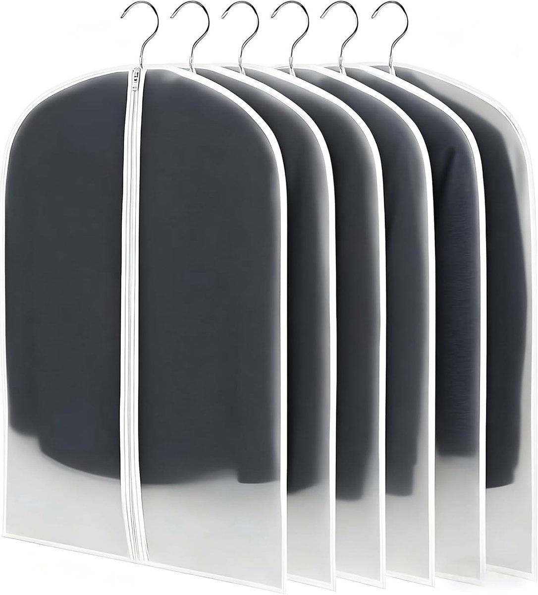 Kledingzakken, 6 stuks, 60 x 100 cm, kledingzakken met ritssluiting, transparante kledinghoes, stofdicht, vochtbestendig, schimmelbestendig, voor pakken, jassen, overhemden en andere kleding