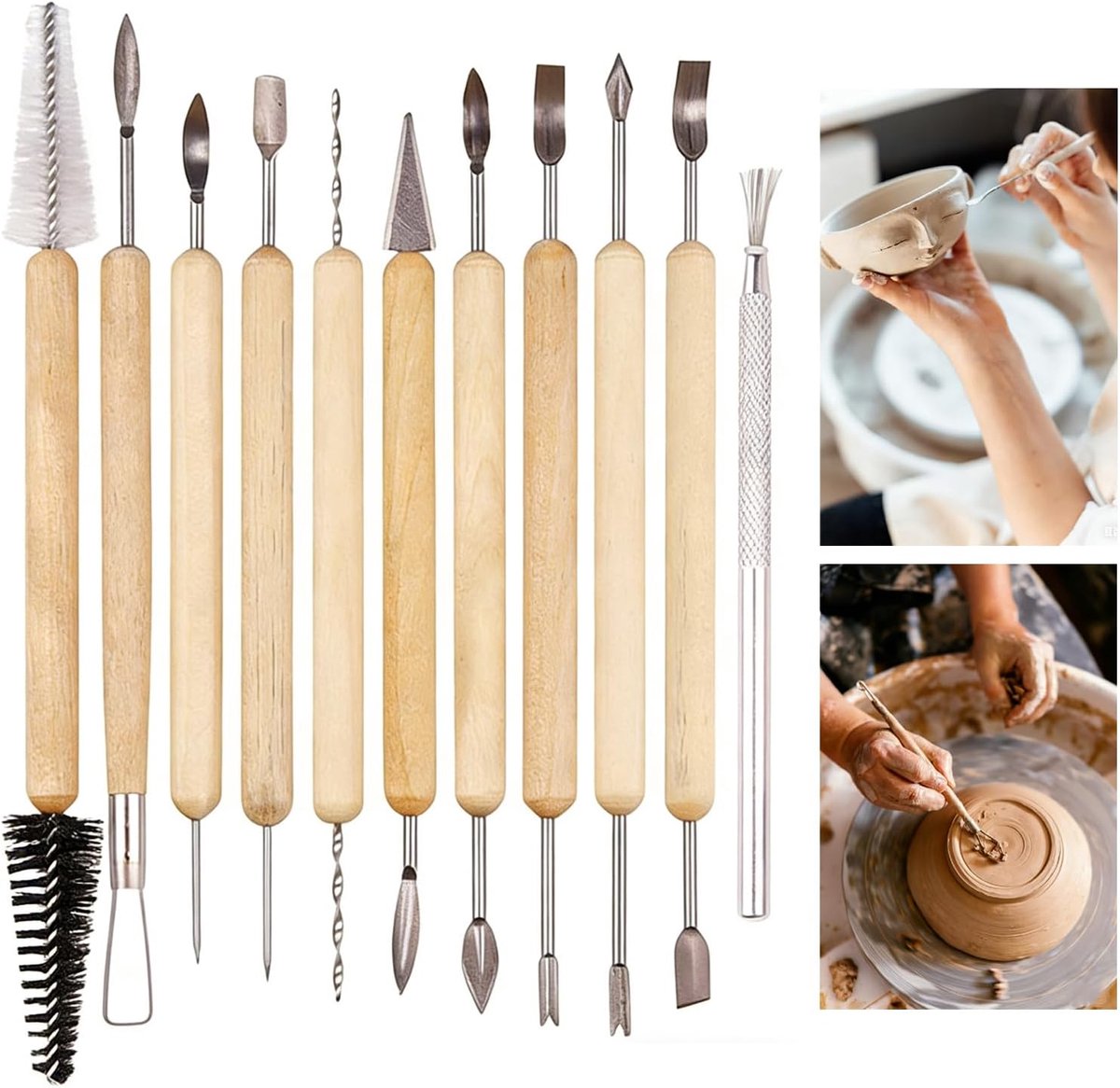 11-delige Klei-snijgereedschapsset,Modelleergereedschap,Gloryit Kleimodelleergereedschap Met Houten Handvat,Doe-het-zelf Pottenbakkersgereedschap,Polymeerklei-gereedschap,Geschikt voor Knutselwerk.