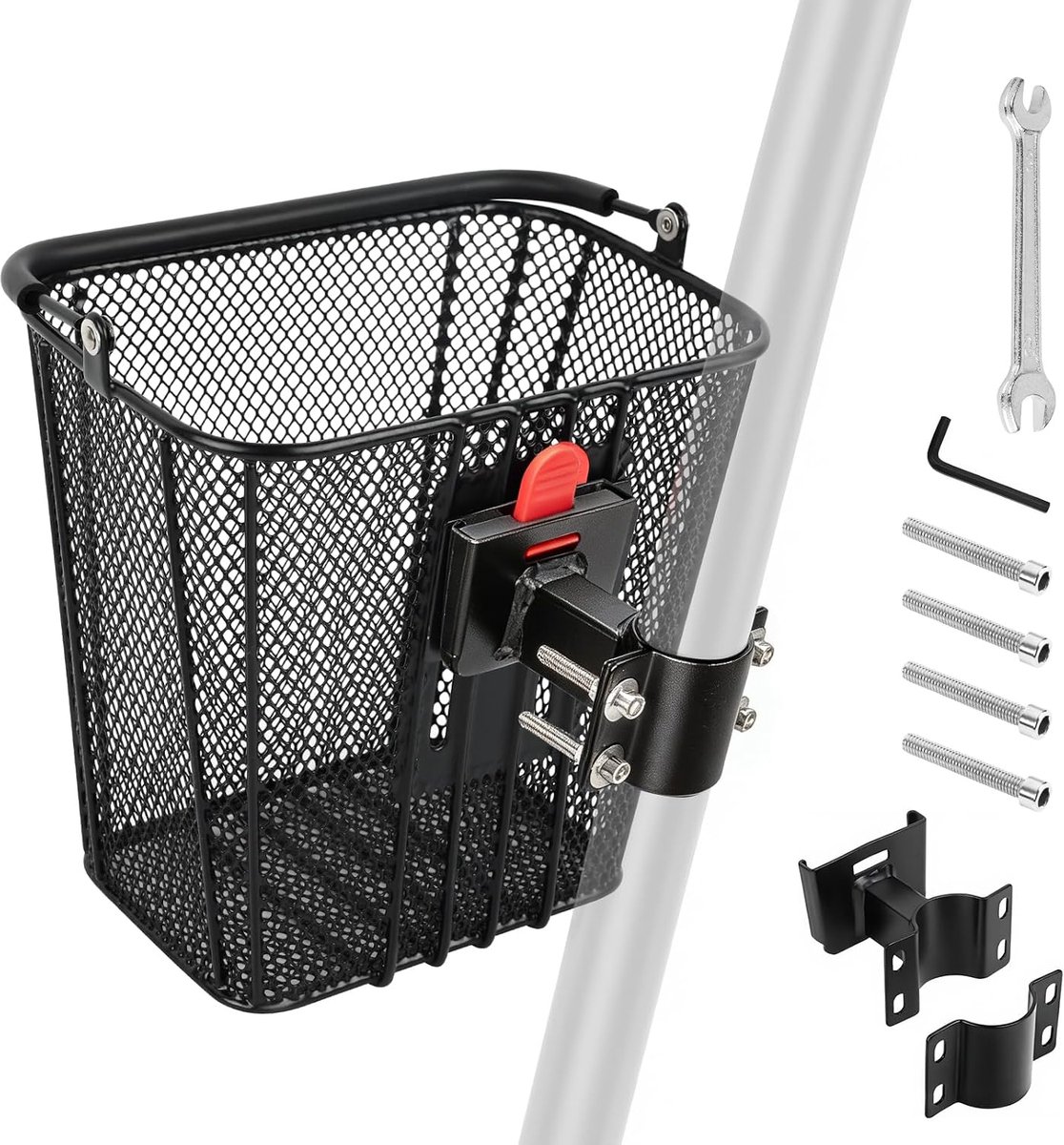 Mand voor Elektrische Step, Afneembare Stuurmand | met Snelle Bevestiging, Geschikt voor Stuur 34–62mm, Draagvermogen 15kg, Snelle Montage, Stevige Metalen Mand met Handvat