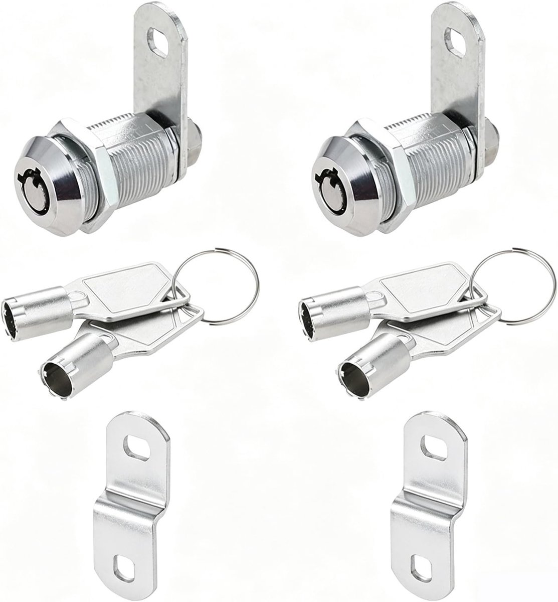 2 stuks buisvormige nokvergrendelingen, 1-1/8 inch cilinderbeveiligingsslot met 4 sleutels, rechte en offset nokkenchromen afwerking voor lade, camper, verkoopautomaat, fruitmachine, pooltafel