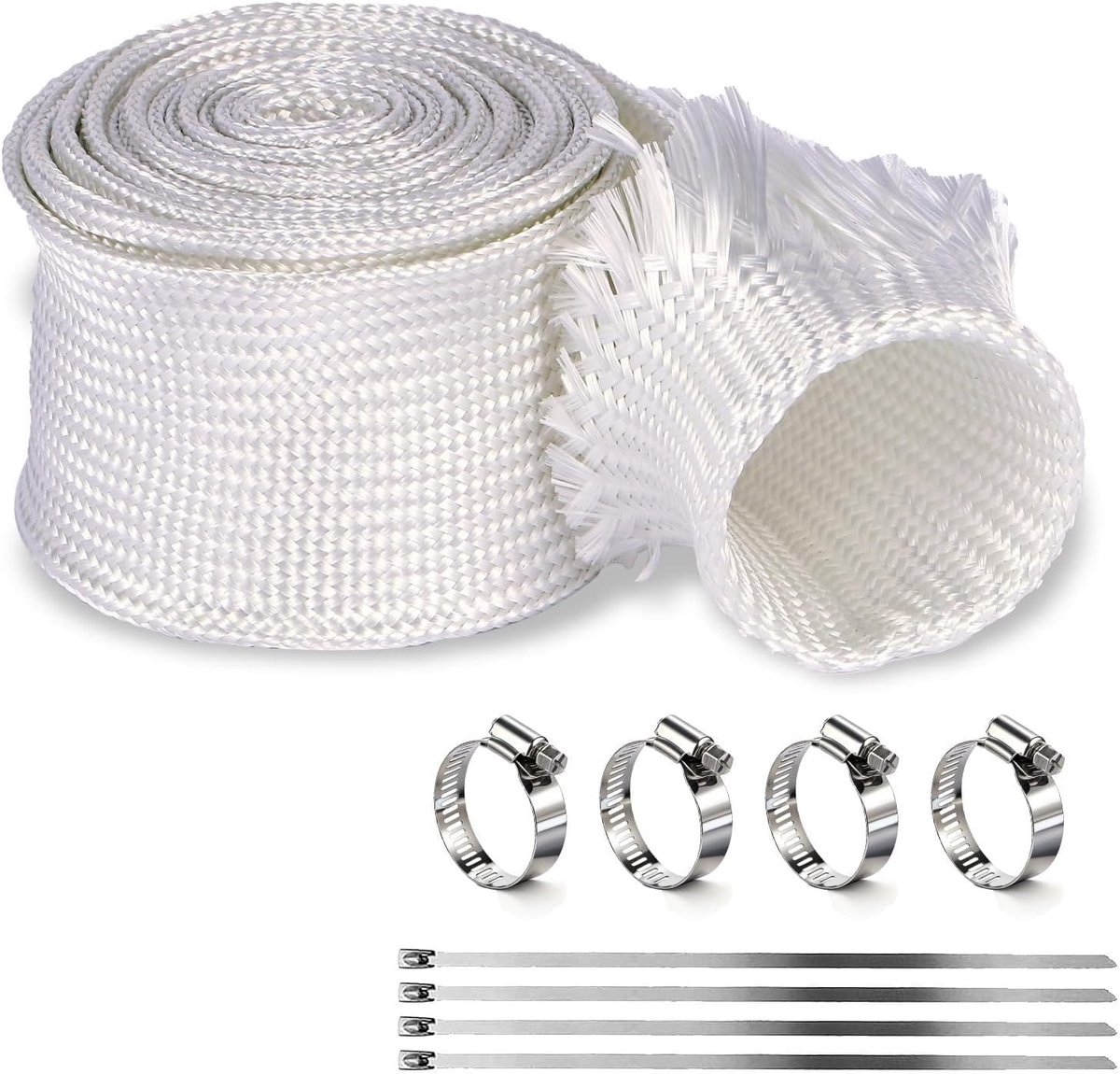 25 mm, voor stroomgenerator, 250 cm, hittebestendige standverwarming, slang voor noodstroomaggregaat, uitlaatbuis, staande verwarming met 4 clips, kabelbinding, hittebeschermingsslang