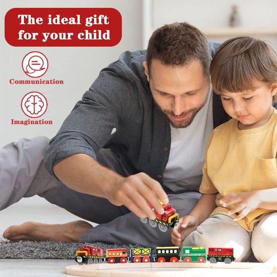 Rail Elektrische trein voor kinderen, passagiers, locomotief op batterijen, motorbalset, compatibel met Thomas Brio, educatief speelgoed, rood — afbeelding 4