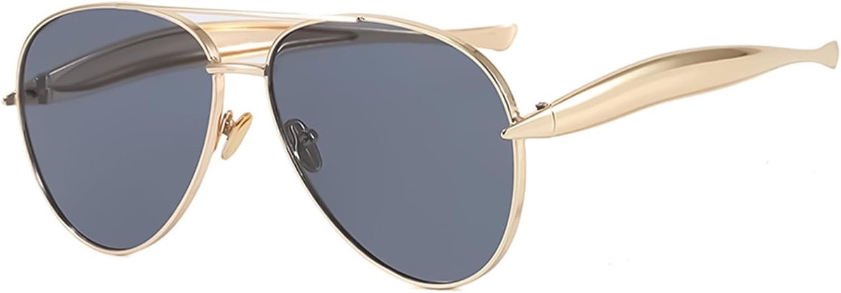 pilotenzonnebril voor dames en heren met goud gestroomlijnd metalen frame, retro dameszonnebril, trendy tinten voor UV400-bescherming