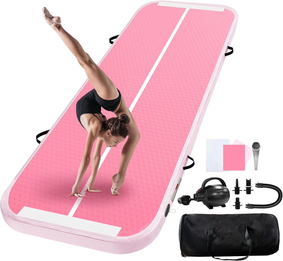 turnmat, 2 m/3 m/4 m/5 m/6 m, 10 cm hoog, luchttrainingsmat met luchtpomp, voor gezinsgebruik, yoga, water, dans, 4 m, groen