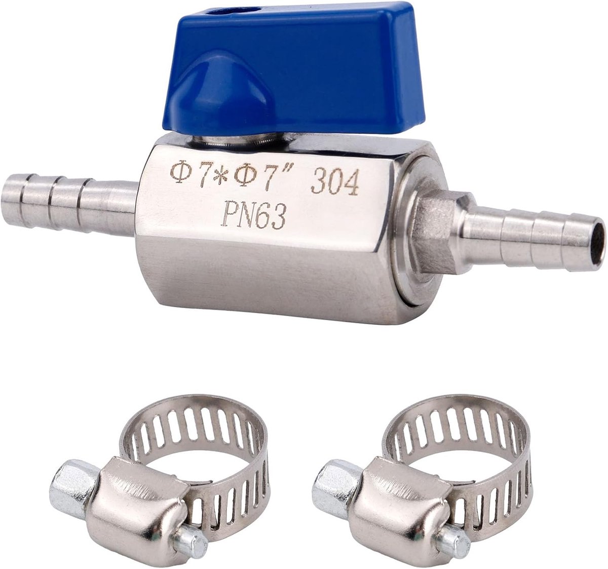1/4" Slangkoppeling Kogelkraan, 304 Roestvrij Staal Dubbele 7mm Kogelkraan met Klemmen Duurzame Mini-Afsluitklep voor Gas- Brandstof- en Waterleidingen