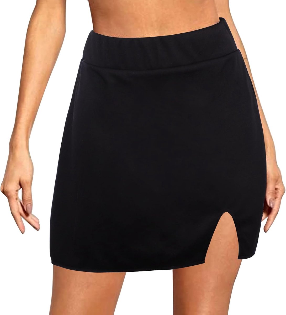 Zwarte minirok, afslankende rekbare kokerrok met split, zwarte rok met hoge taille, korte rok voor dames, damesrokken voor dames, VK