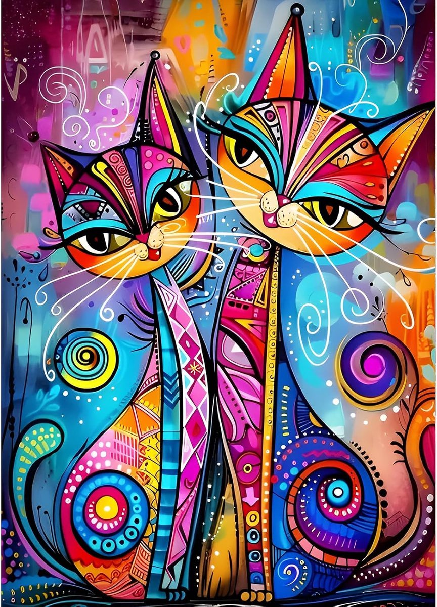 Kleurrijke katten diamond painting volwassenen, 5D abstracte katten diamant kunst foto's beginners, DIY ronde volledige boor diamant schilderij borduurwerk kruissteek geschenken thuis muur
