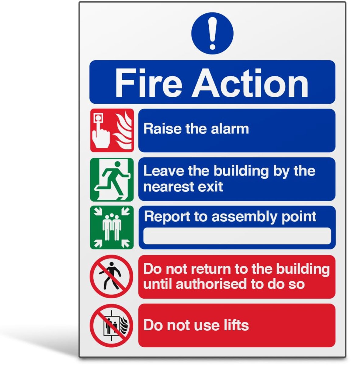 5 Message Fire Action Kennisbord - 150mm x 200mm - 1mm Rigid Plastic