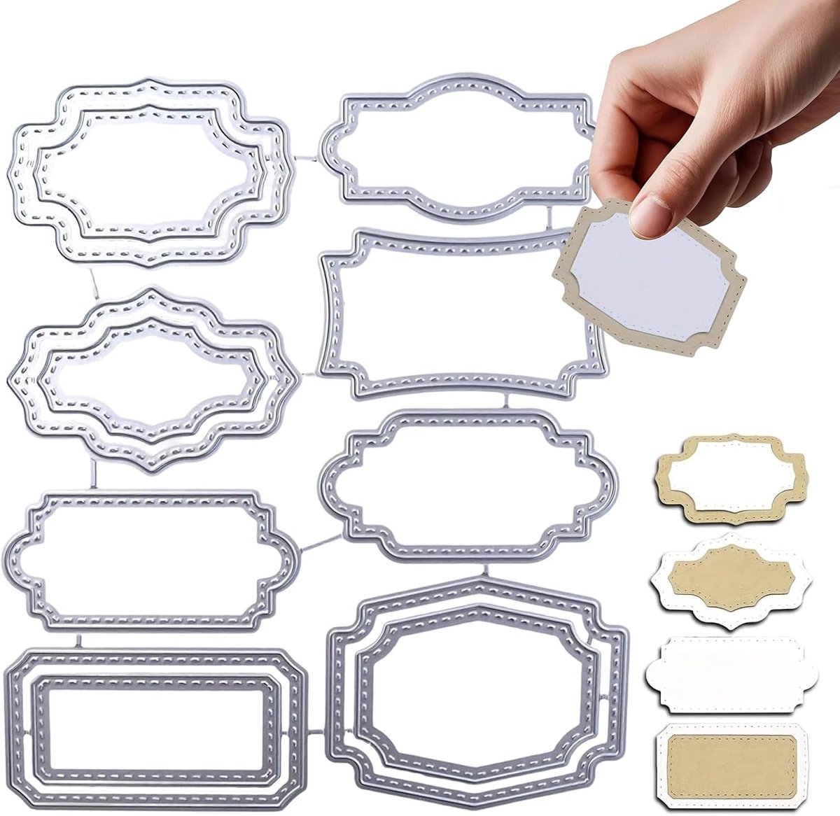 Stanssjablonen, set van 8 stuks, zilver, 157 x 129 mm, frame stansvoor scrapbooking en het maken van kaarten, stansvormen, frame van koolstofstaal