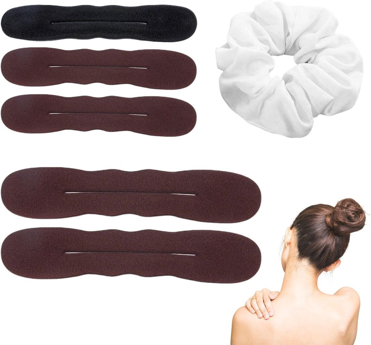 5 Haarnaald En 1 Elastische Haarring, Kapselproductietool, Creatief Draagbaar Haarbruin.