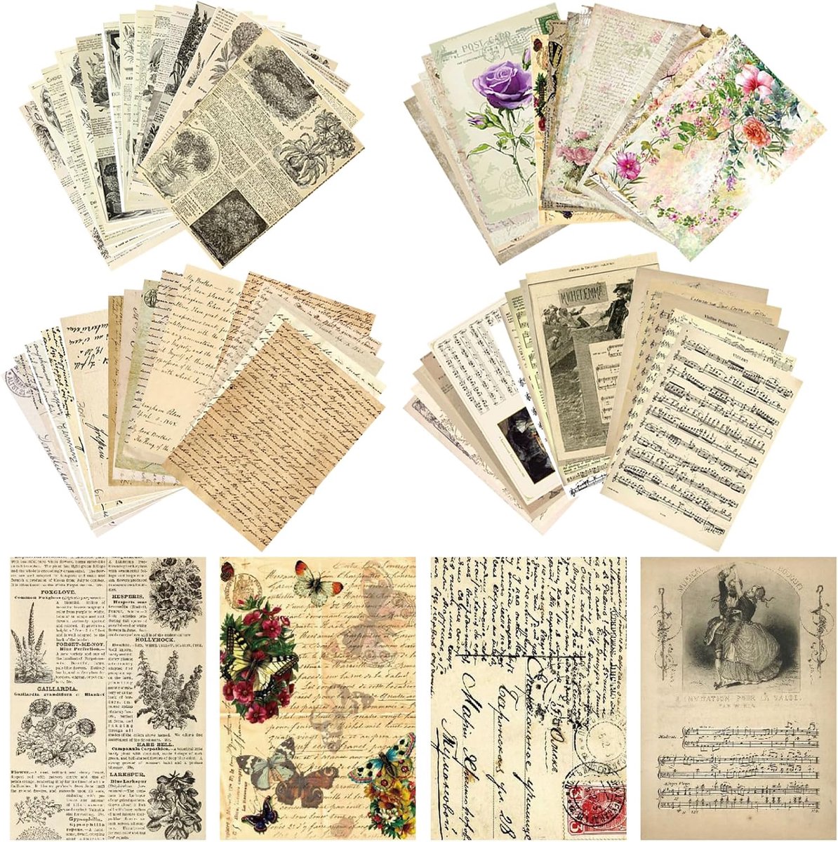 120 vellen 14 x 20 cm, scrapbookpapier, decoratie, vintage scrapbookpapier, knutselpapier, decoratiepapier, designpapier, scrapbook, accessoires voor fotoalbum, dagboek, notitieboek,