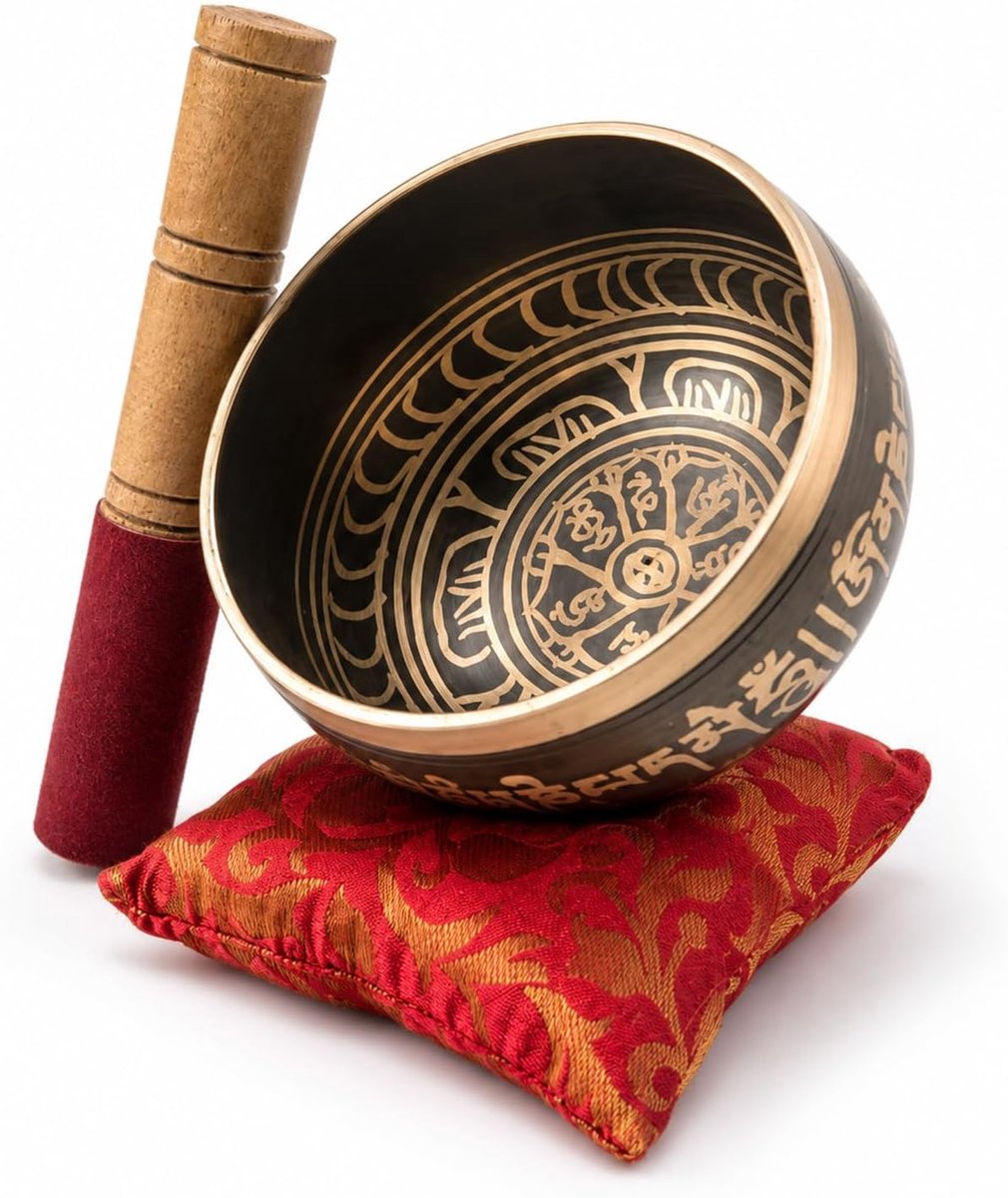 Klankschalen, handgemaakte klank- en meditatieschaal uit Nepal, spirituele decoratie voor yoga, wellnessruimtes en ontspanning van Himalayan Bazaar (bruin en rood)