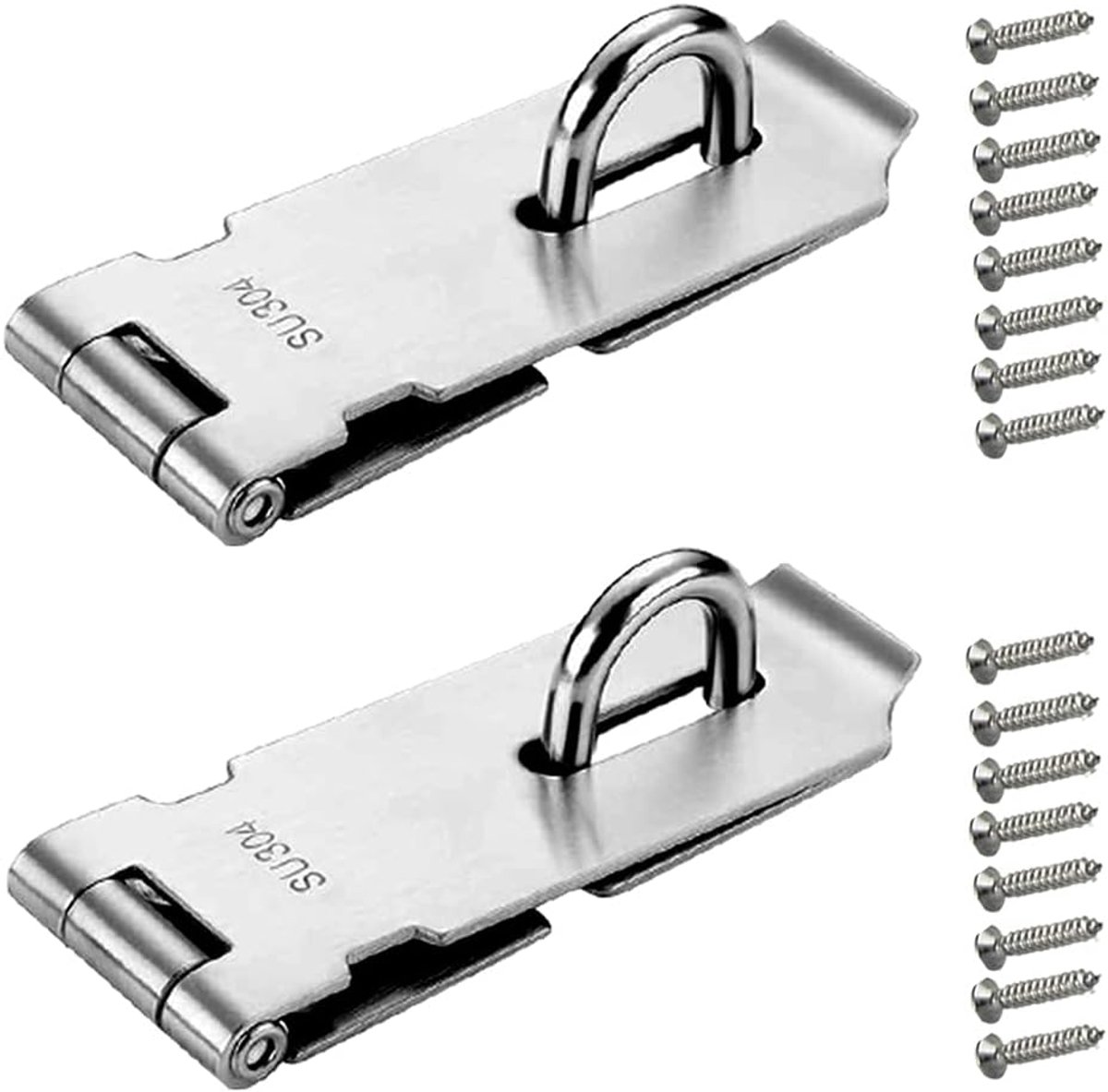 slot afsluitbaar, overval slot 2 stuks hangslot hasp roestvrij staal deurslot veiligheidsvoorziening deurbeslag metaal hasp slot voor hangsloten zilverkleurig