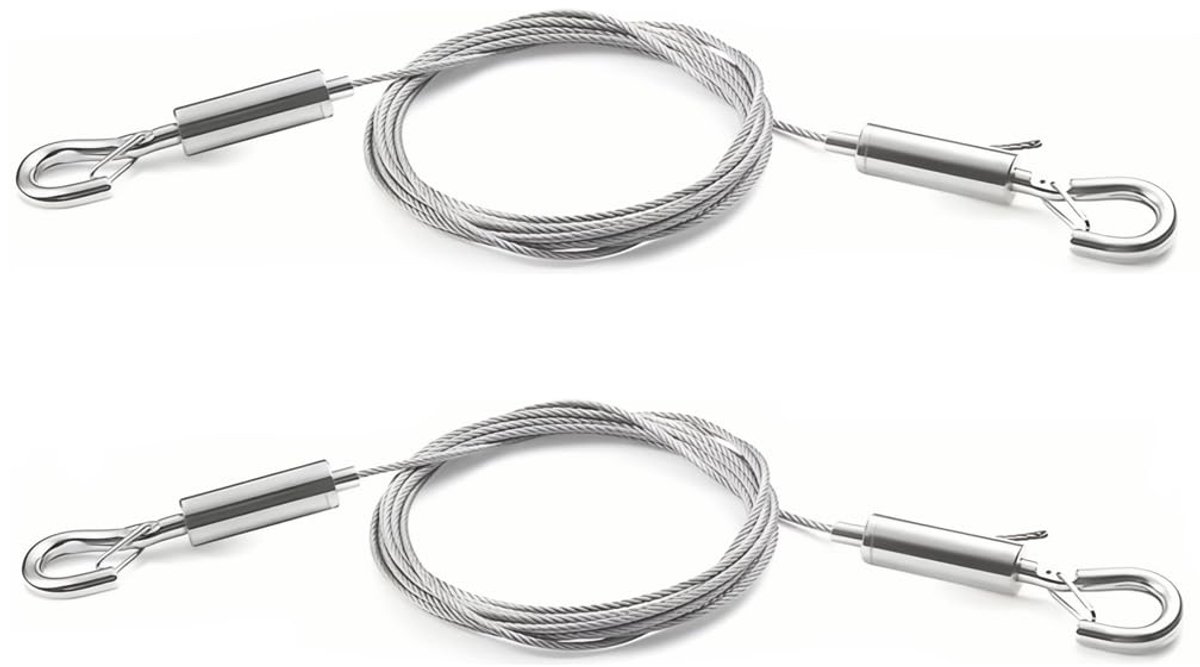 2 stuks roestvrijstalen draadtouw, ophanging met dubbele haken, 2 m, verstelbare staalkabel, spantouw voor fotolijsten, spiegellampen, robuuste touwspangarnituur, fotoophangsysteem voor woondecoratie