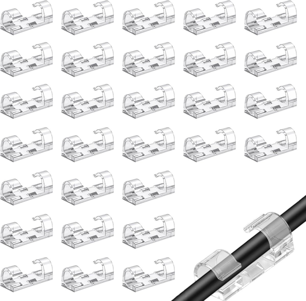 50 stuks sterke zelfklevende kabelmanagementclips, geen sporen van kabelbeheer, transparante kabelclips, zelfklevend met zelfklevende pads, voor kantoor, thuis, auto, bureau, kabels
