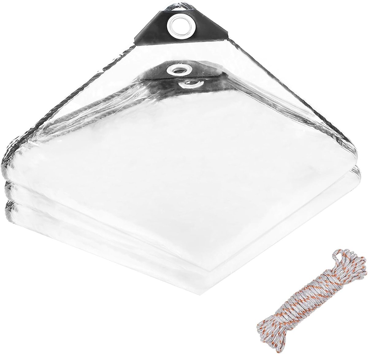 transparant, met inslagringen, pvc, transparant zeil, 10 m bevestigingskoord, geschikt voor paviljoenen, terrassen (2 x 2 m)