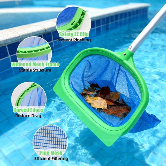schepnet skimmer net, (zonder telescoopstang) zwembadschepnet - Vijvernet fijn, Pool Casher fijnmazig zeef, stabiel reinigingsnet voor bladschepnet, zwembad, vijver, algen, whirlpool — afbeelding 2