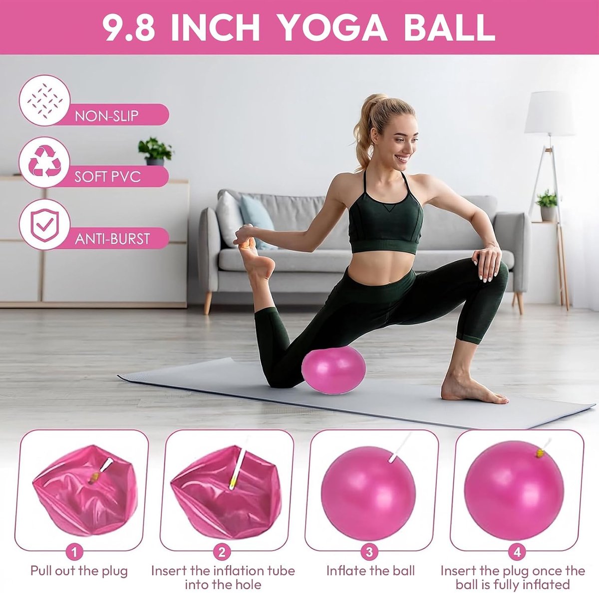 Apparatuur voor Thuis Workout, 9PCS Pilates Essentiële Set voor Vrouwen Beginners, 32cm Yoga Ring, 25cm Oefenbal, Weerstandsbanden, Draagbare Fitness Set voor Core Workouts