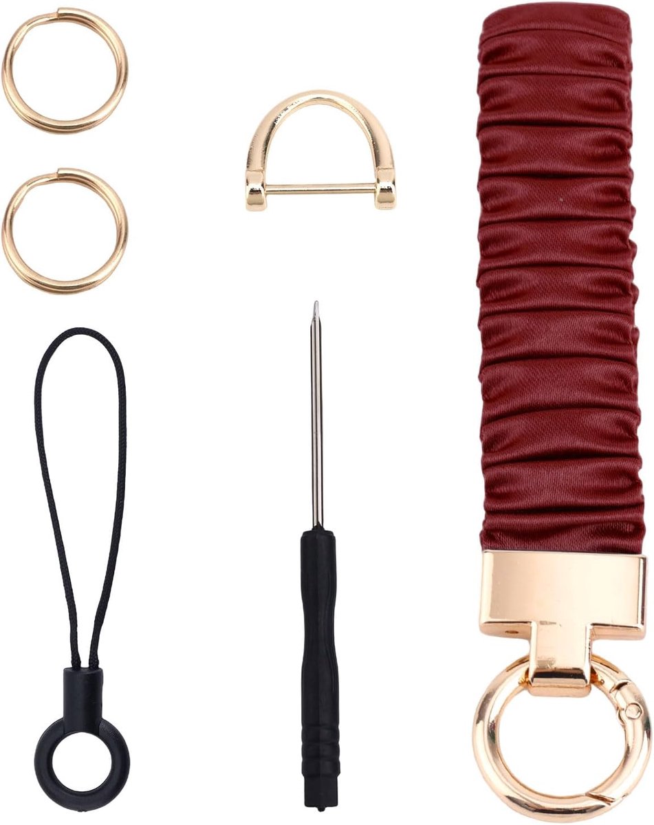 Sleutelhanger Polsbandje, Rekbare Scrunchie Lanyard Polsband Sleutelhanger met 3 Ringen 1 Mobiele Telefoonband 1 Schroevendraaier voor Vrouwen Mannen Autosleutels Id-Badges Portemonnee