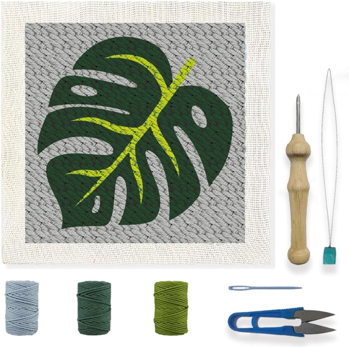 Kits voor Beginners Monstera Deliciosa DIY Punch Naald Borduurkit met Instructie Plant Blad Gestempeld Handwerk Tapijt Garen Haken Kit voor Ambachtelijke Liefhebbers