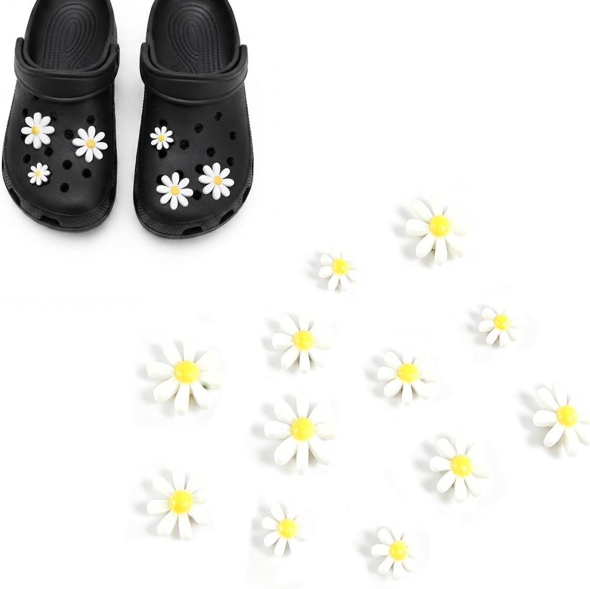 madeliefje klompen voor dames, 12 stuks schattige bloemen bedelschoenen voor klompen accessoires decoratie schoenen voor dames